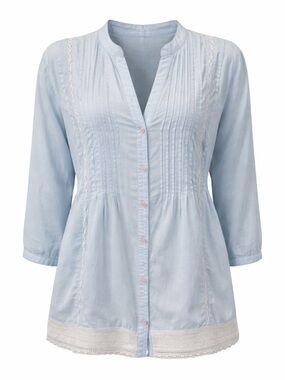 Intro Light Blue Lace Trim Blouse Medium Boho Top